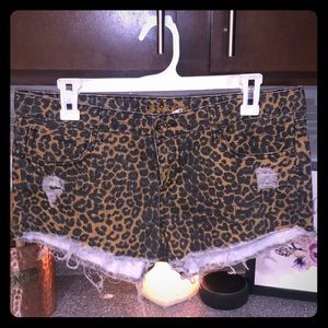 Cheetah blue jean shorts